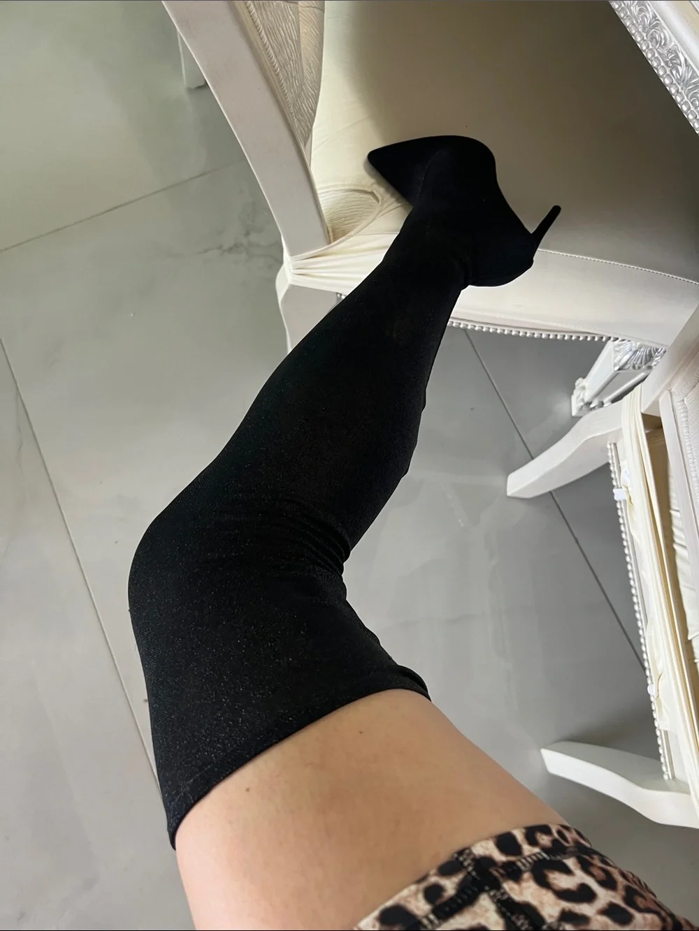 Black Over-the-Knee Stiletto Sock Boots - Women's High Heel Boots